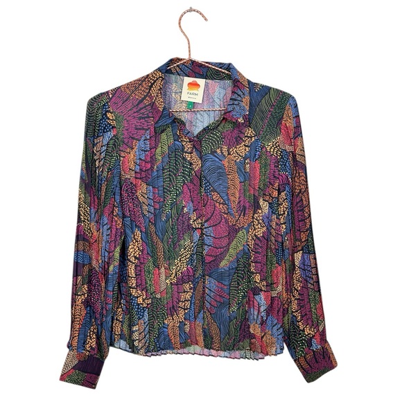 Farm Rio Dotted Macaws Pleated Button-Up Shirt - Picture 2 of 7